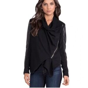 Blank NYC Asymmetrical Drape Moto Jacket Black Faux Leather Cropped Size S